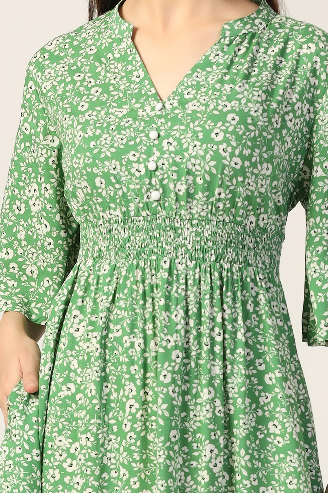 Green Printed Rayon Modal Dress