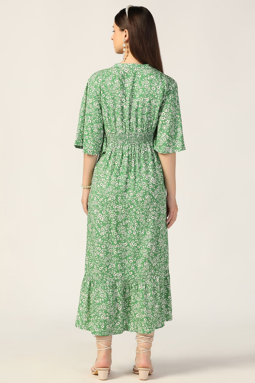 Green Printed Rayon Modal Dress