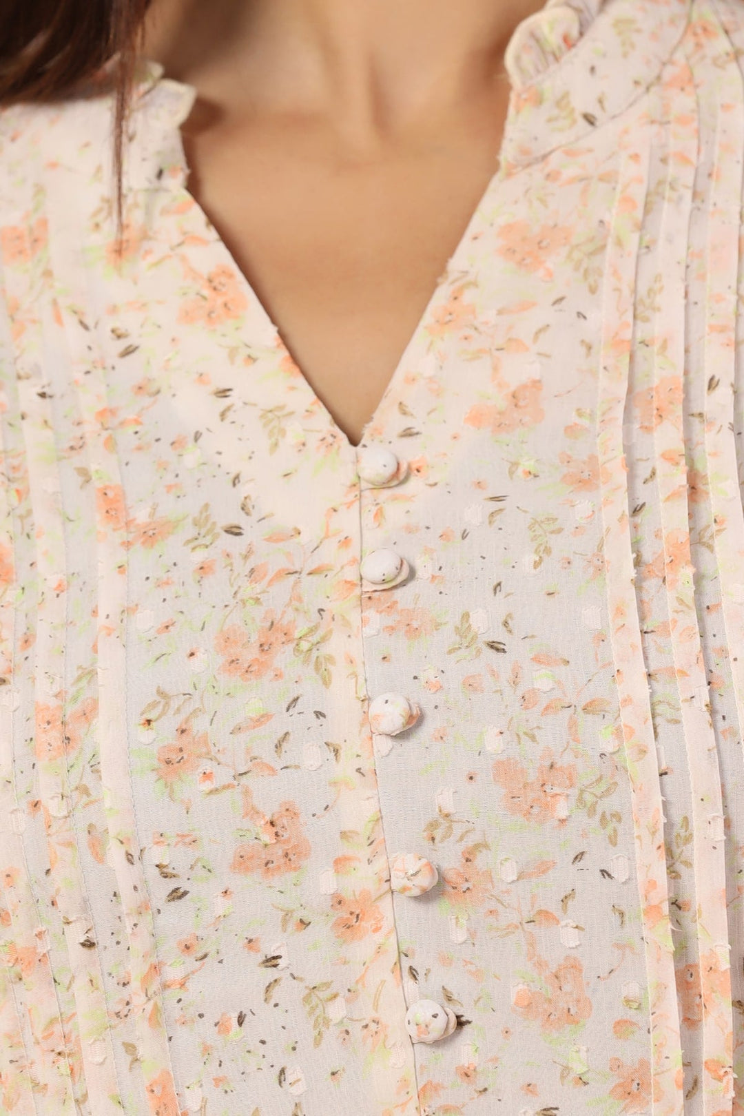 Cream Printed Chiffon Dress