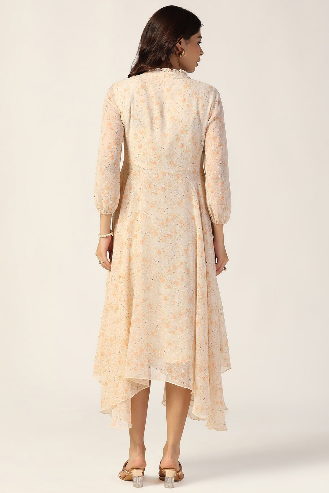 Cream Printed Chiffon Dress