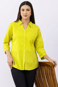 Lime Green Solid Cotton Viscose Dobby Shirt with 3/4 Sleeves