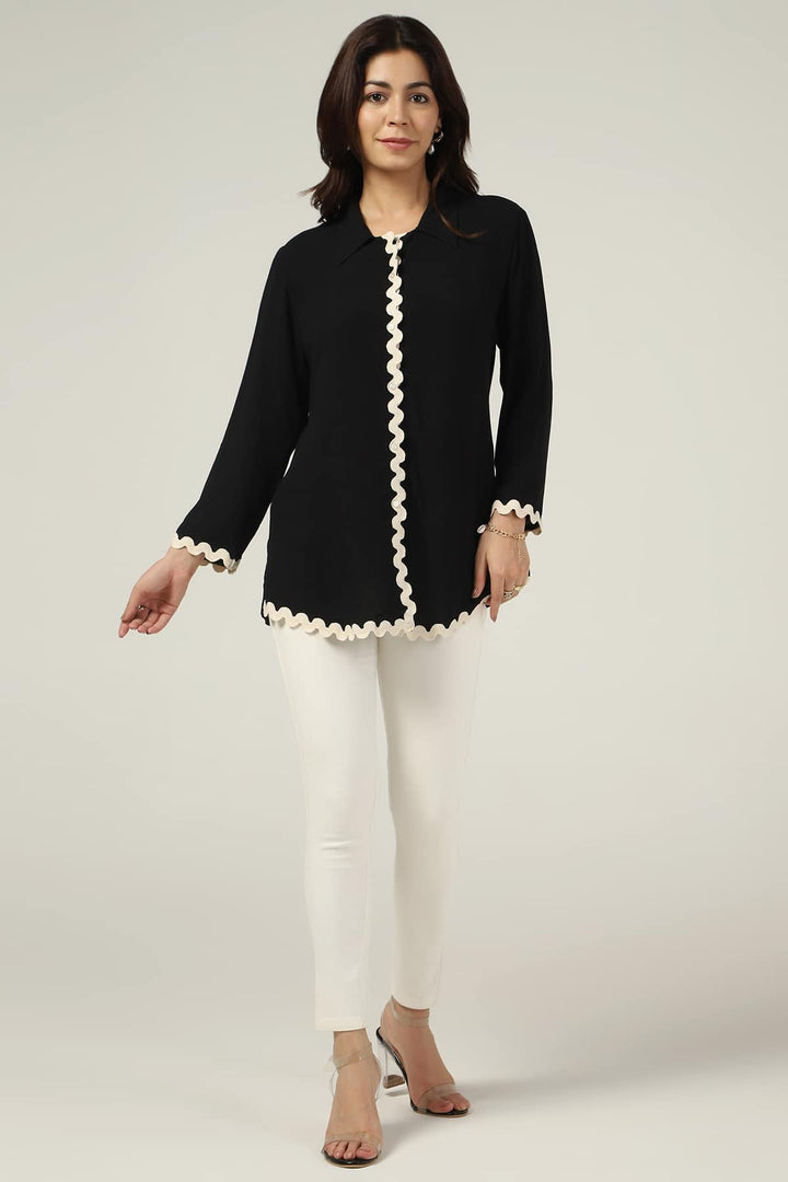 Black Solid Modal Collared Shirt