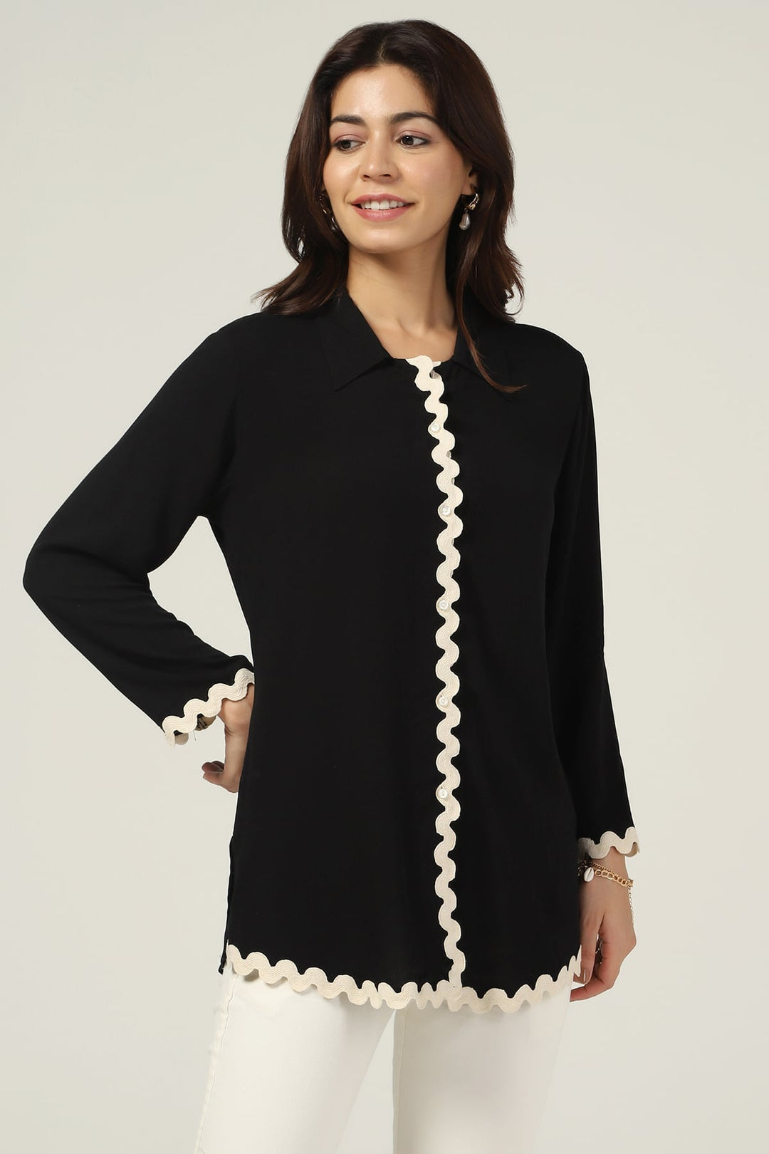Black Solid Modal Collared Shirt