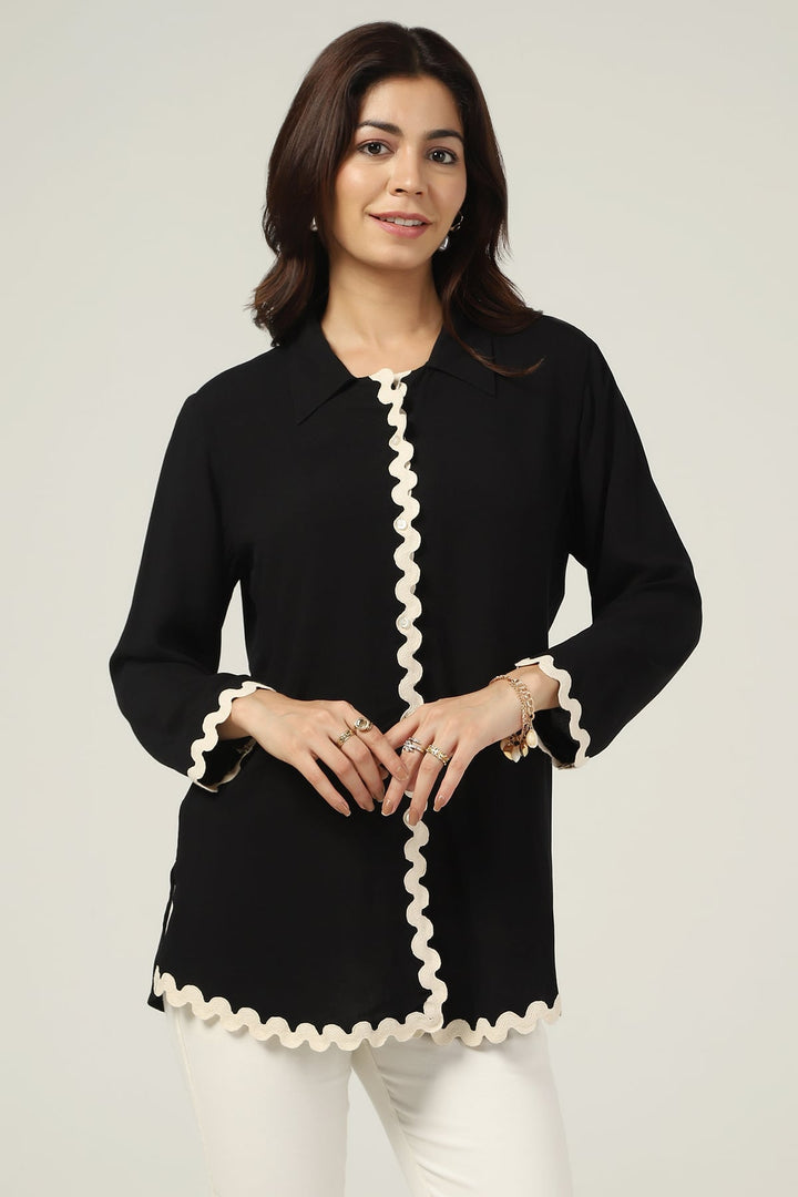 Black Solid Modal Collared Shirt