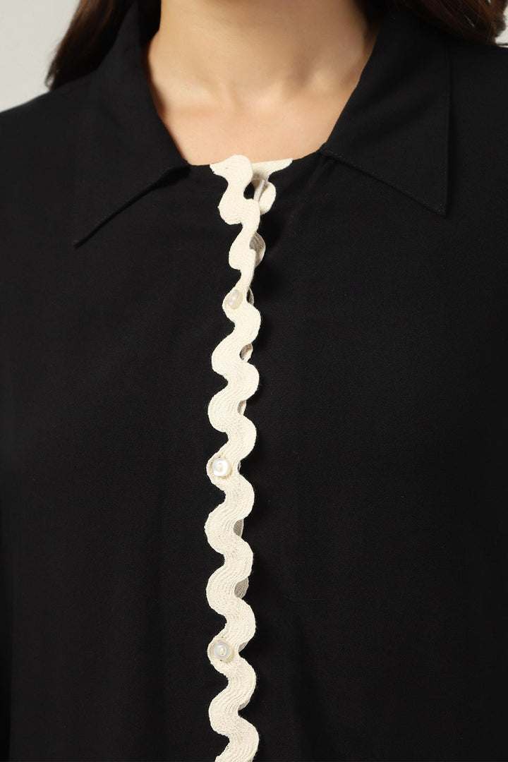 Black Solid Modal Collared Shirt
