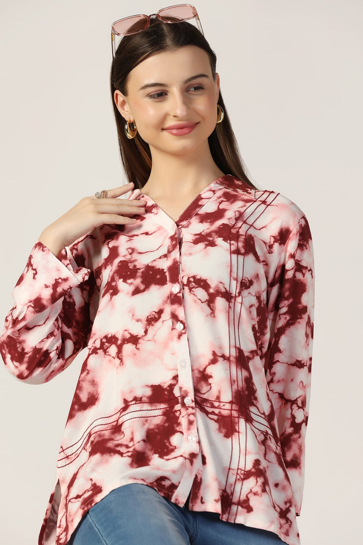 Maroon Printed Rayon Shirt