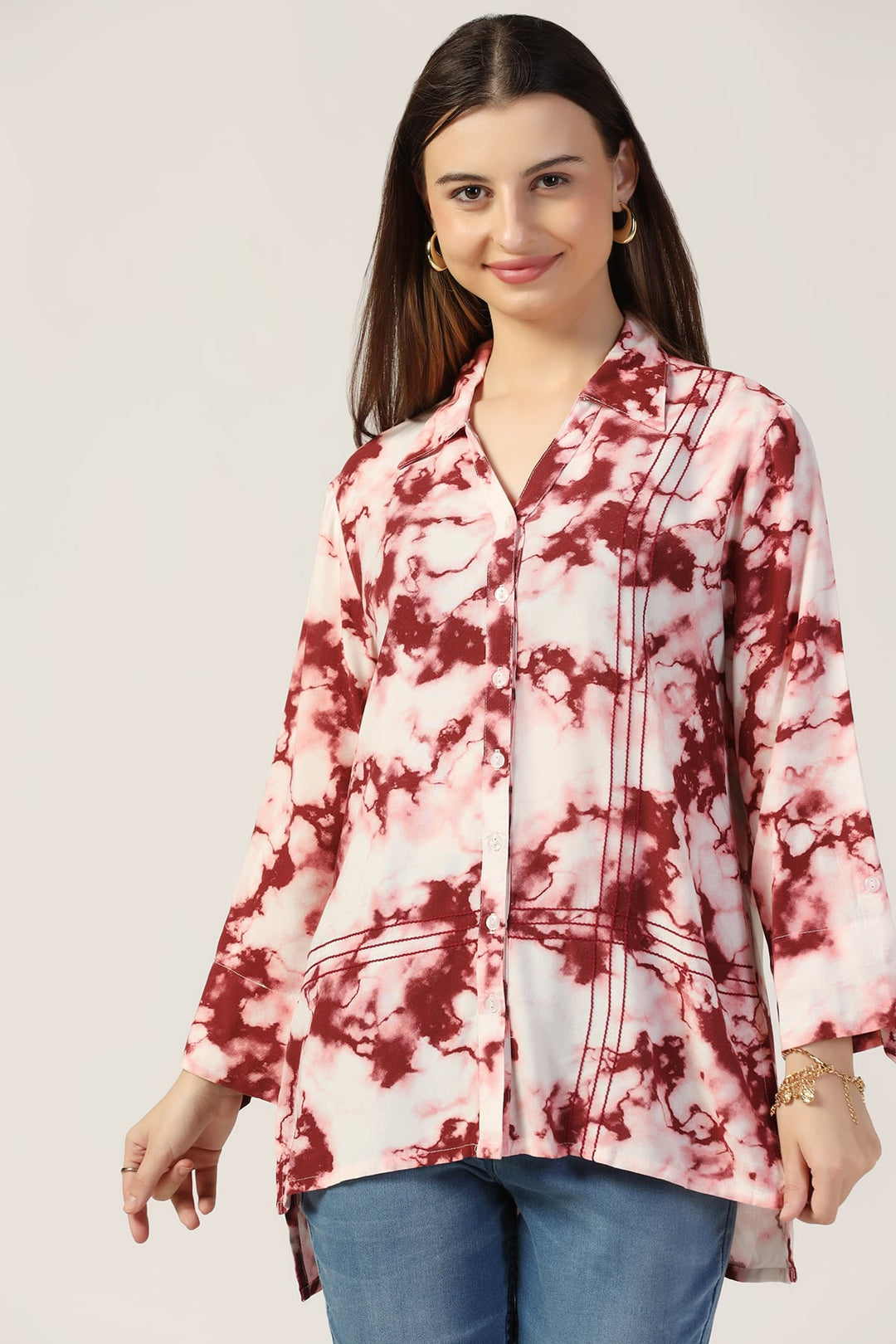 Maroon Printed Rayon Shirt