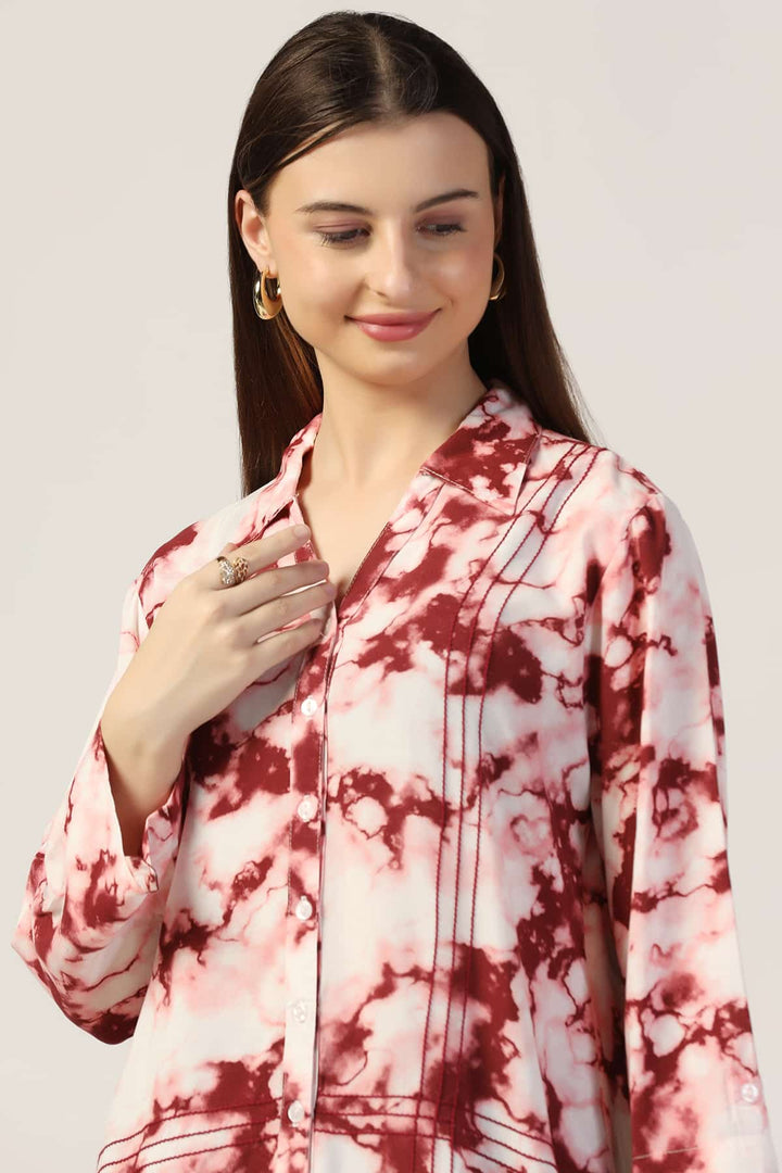 Maroon Printed Rayon Shirt