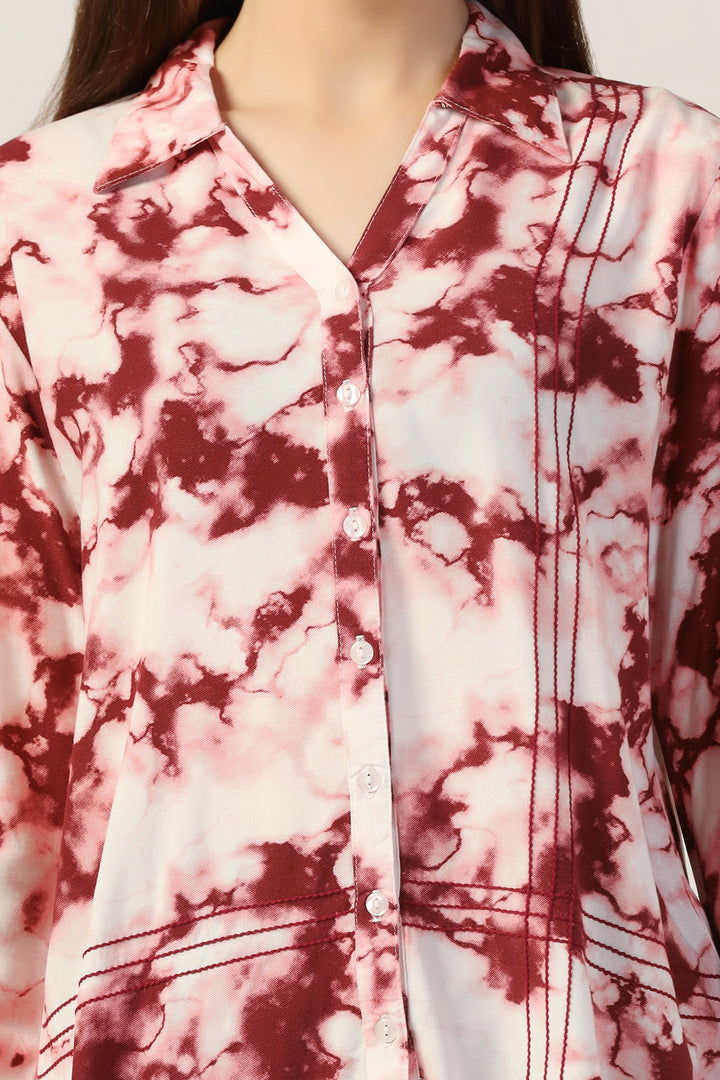 Maroon Printed Rayon Shirt