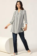 White Striped Bubble Crepe Tunic