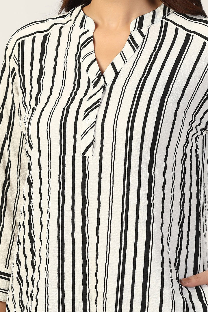 White Striped Bubble Crepe Tunic