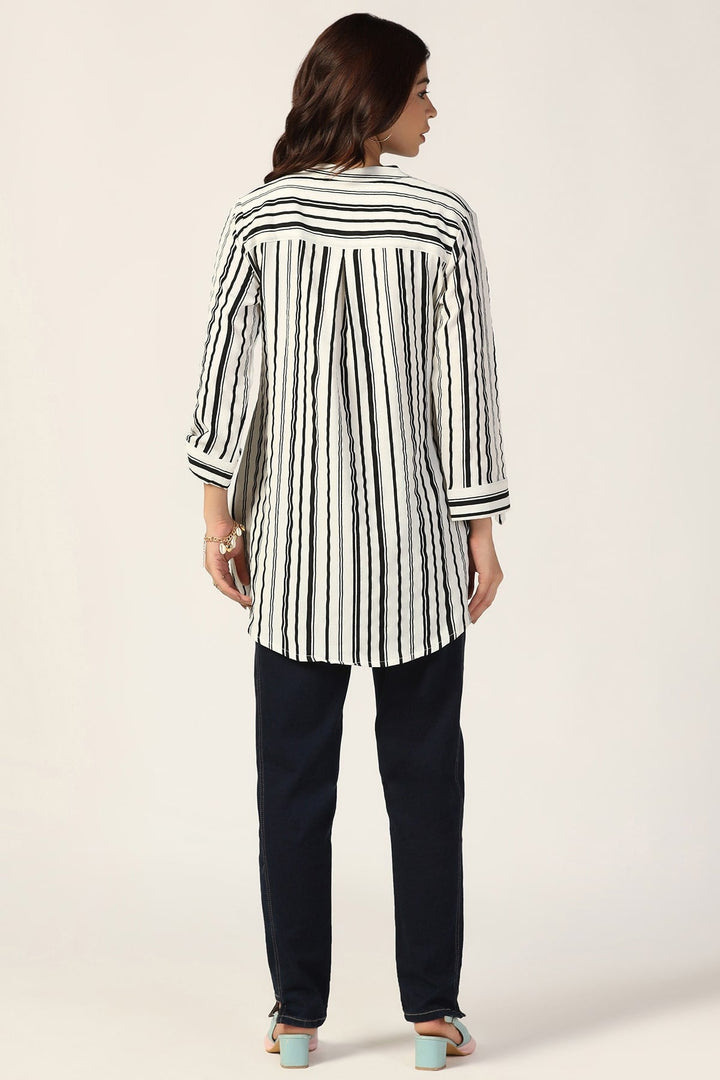 White Striped Bubble Crepe Tunic