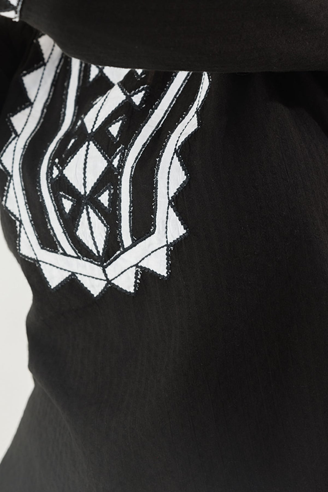Black Embroidered Cotton Seer Sucker Casual Top