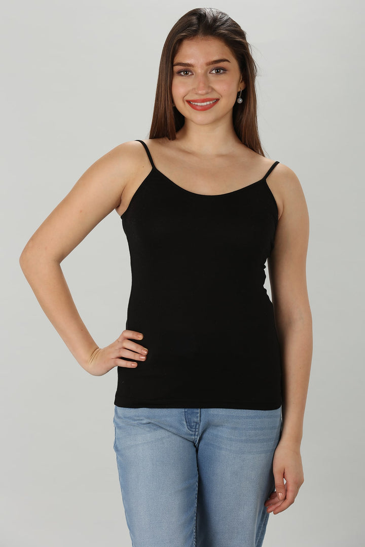 Black Solid Rayon Modal Camisole