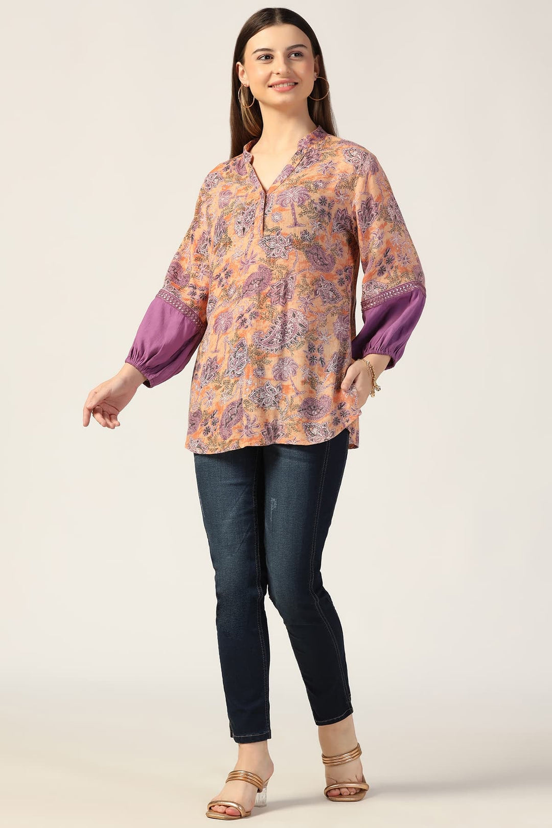 Peach Rayon Crepe Printed Top