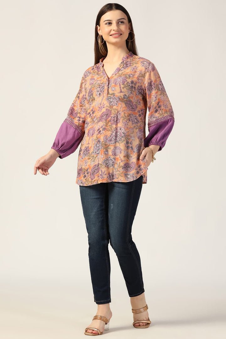 Peach Rayon Crepe Printed Top
