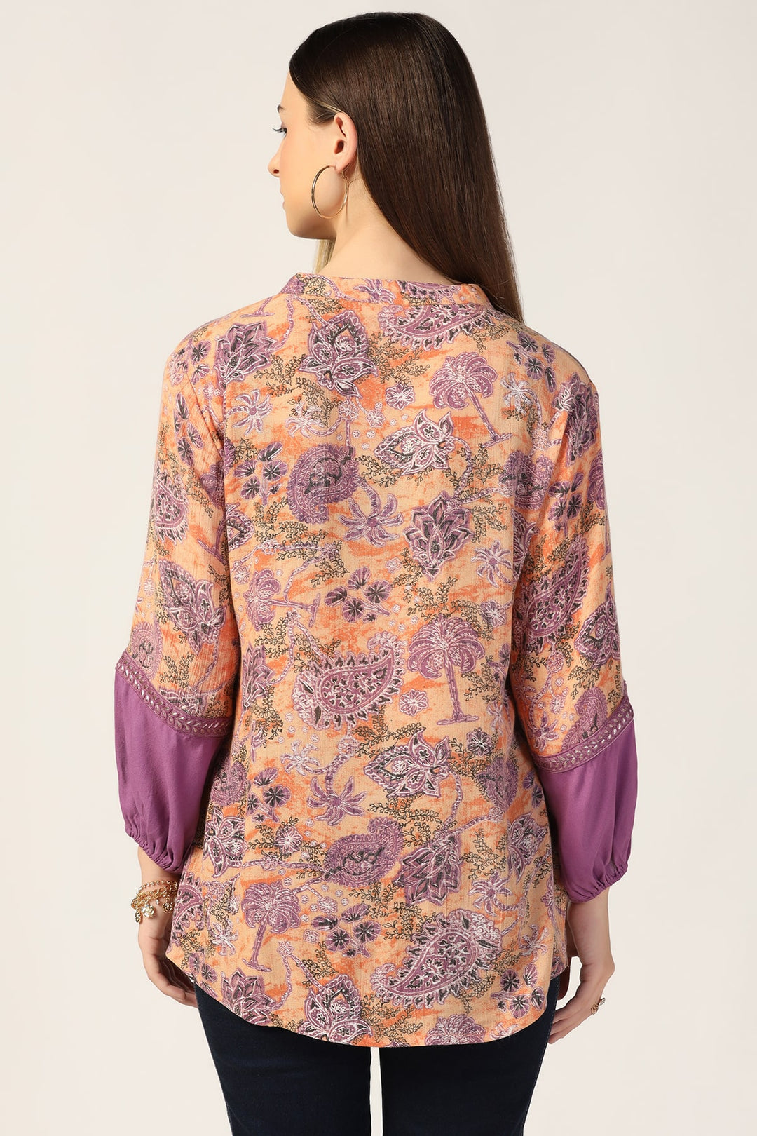 Peach Rayon Crepe Printed Top