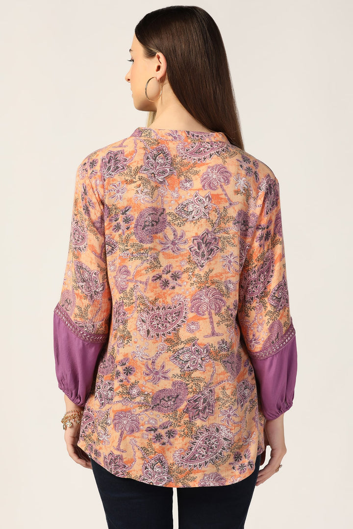 Peach Rayon Crepe Printed Top