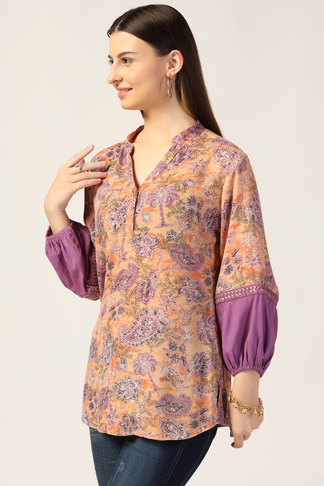 Peach Rayon Crepe Printed Top