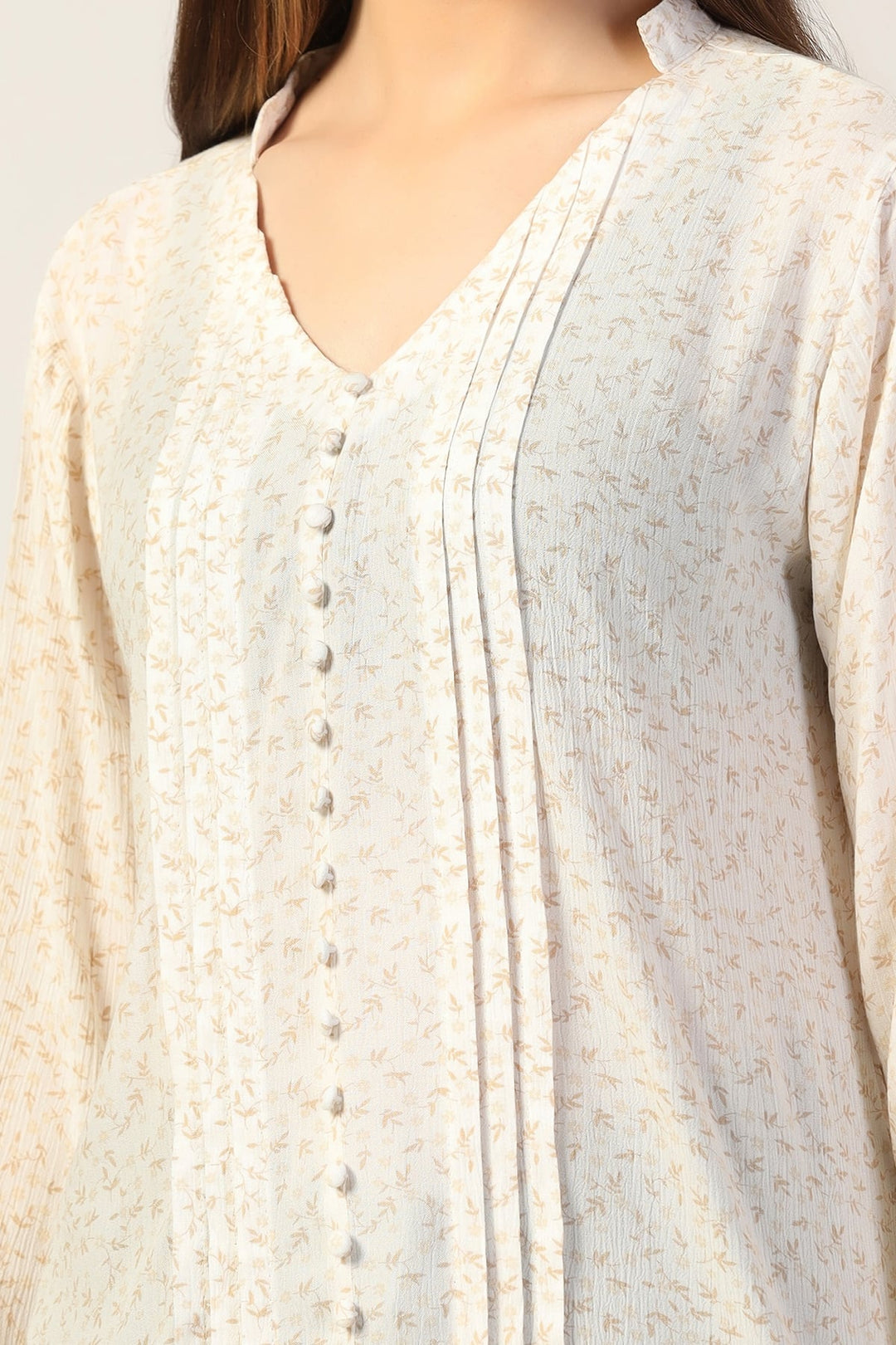 Off White Printed Rayon Crepe Top