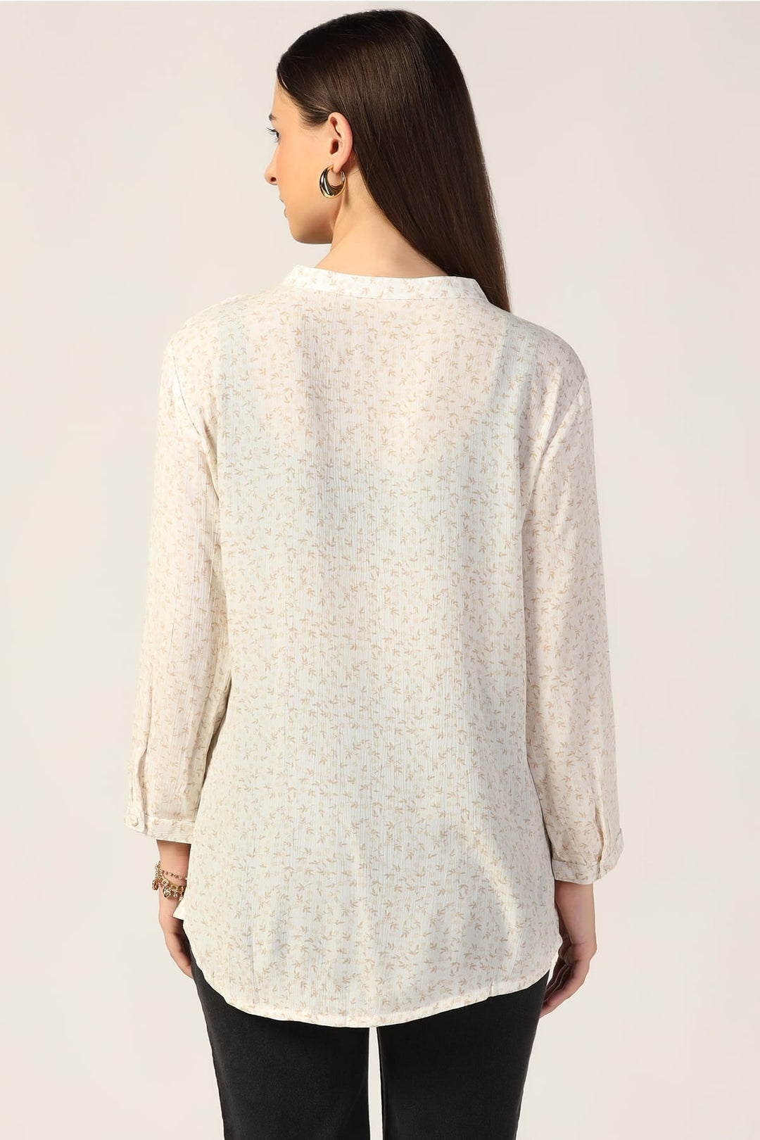 Off White Printed Rayon Crepe Top