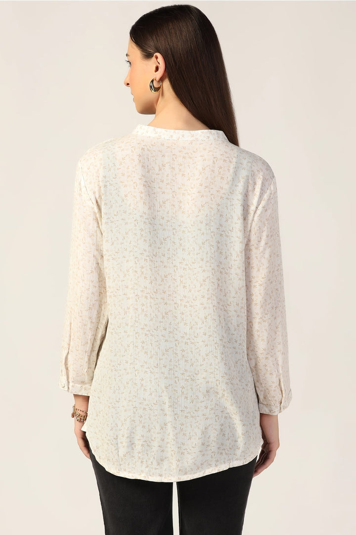 Off White Printed Rayon Crepe Top