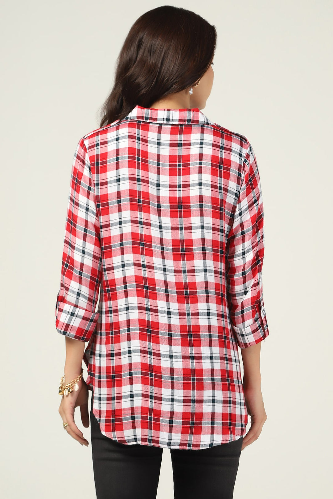 White &amp; Maroon Checked Rayon Twill Shirt
