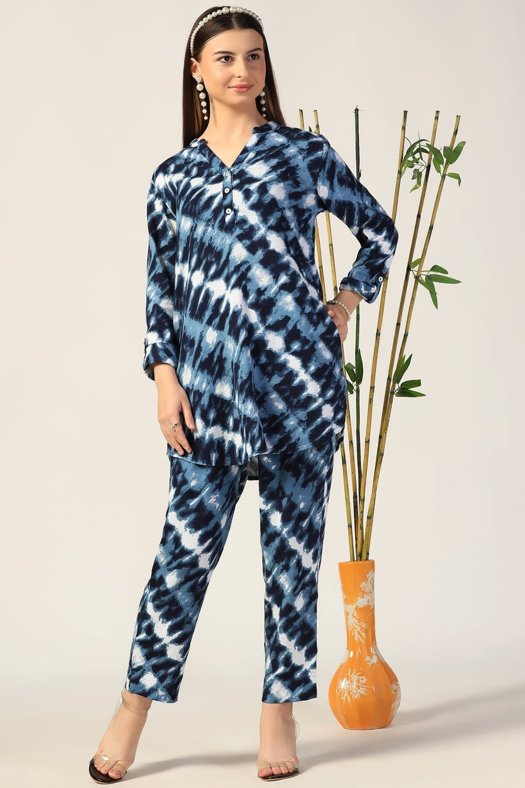 Blue Printed Double Cloth Co-Ord Tunic