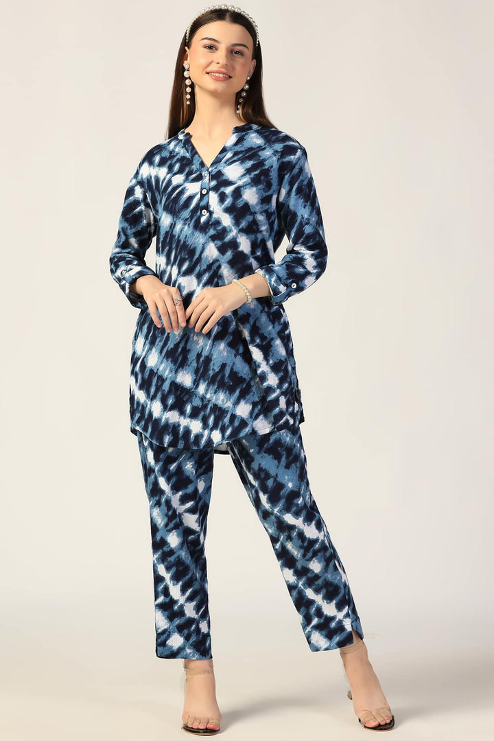 Blue Printed Double Cloth Co-Ord Tunic