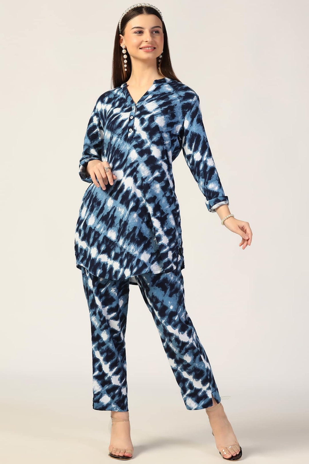 Blue Printed Double Cloth Co-Ord Tunic
