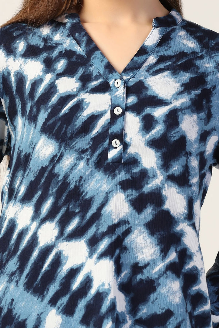 Blue Printed Double Cloth Co-Ord Tunic