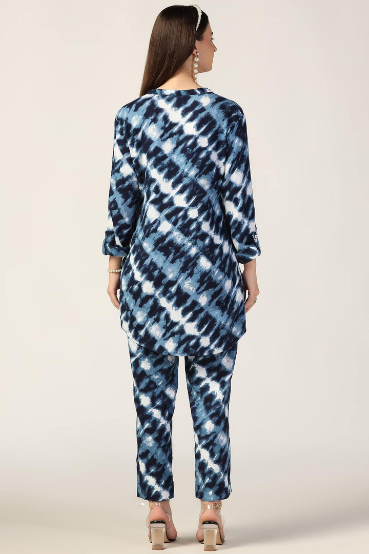 Blue Printed Double Cloth Co-Ord Tunic
