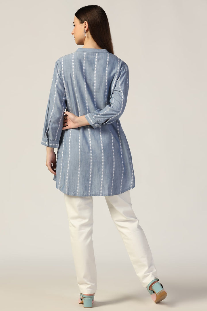 Chambray Jacquard Mandarin Tunic