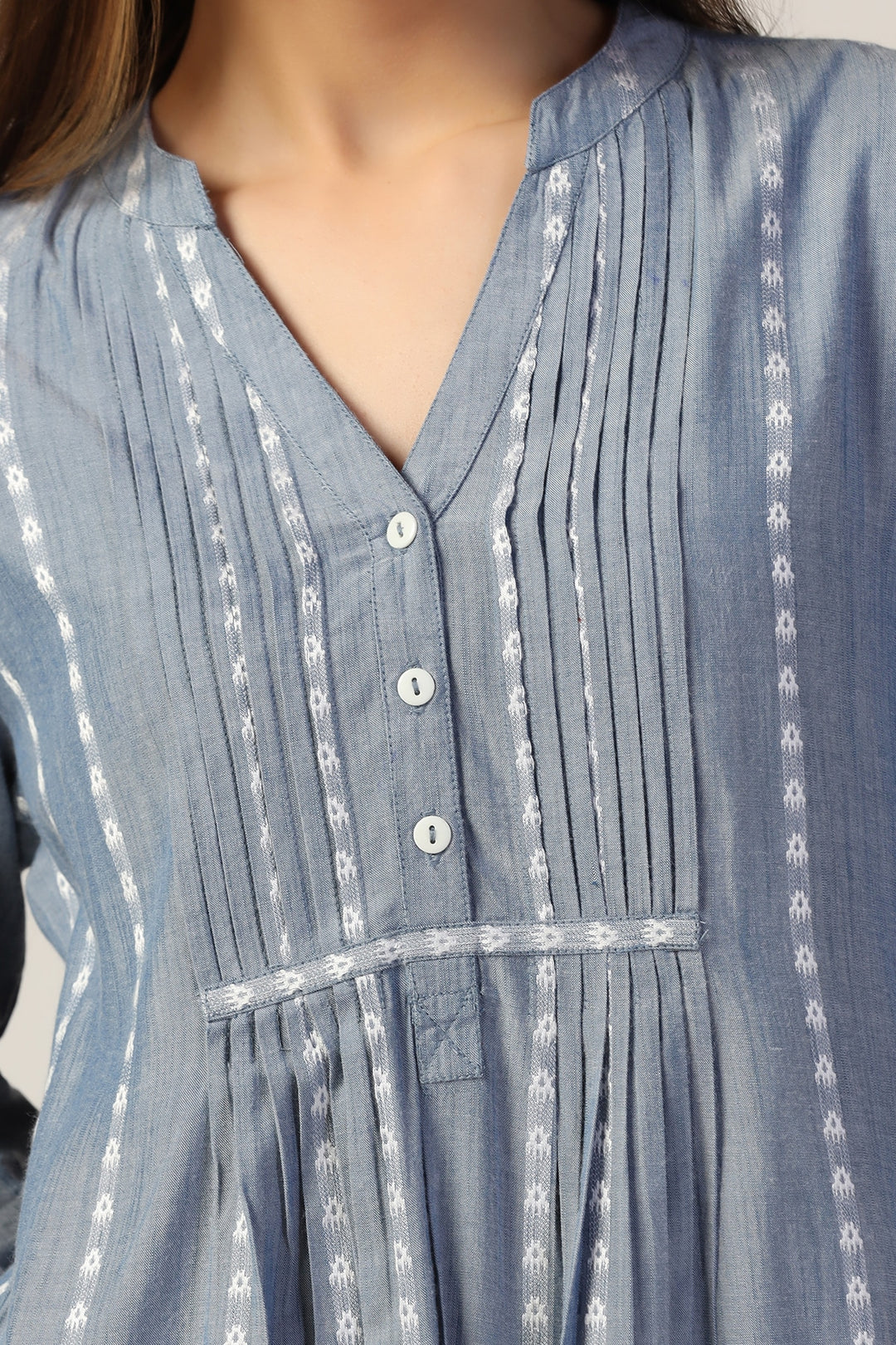 Chambray Jacquard Mandarin Tunic