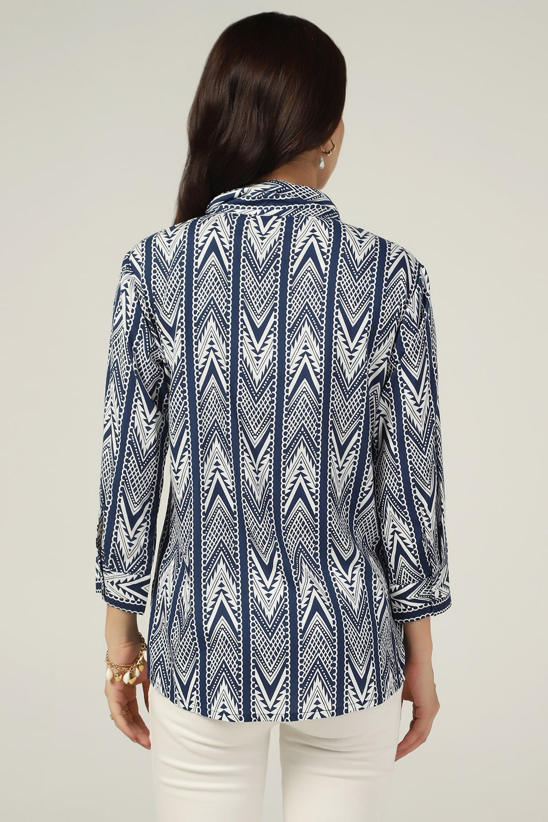Blue &amp; White Printed Rayon Shirt