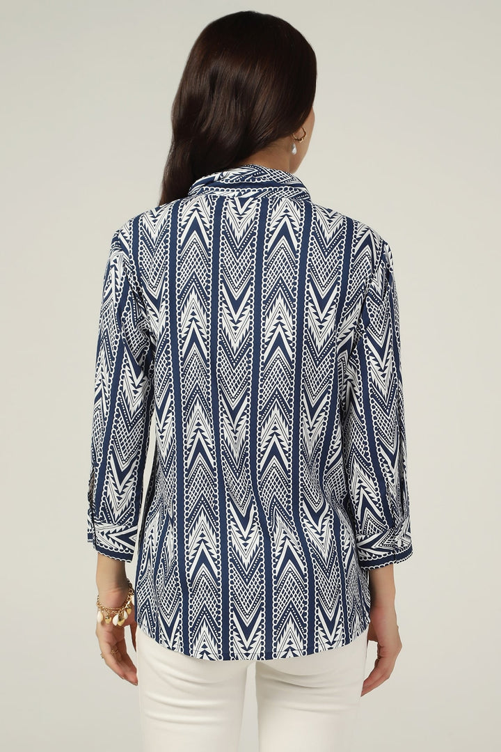 Blue &amp; White Printed Rayon Shirt