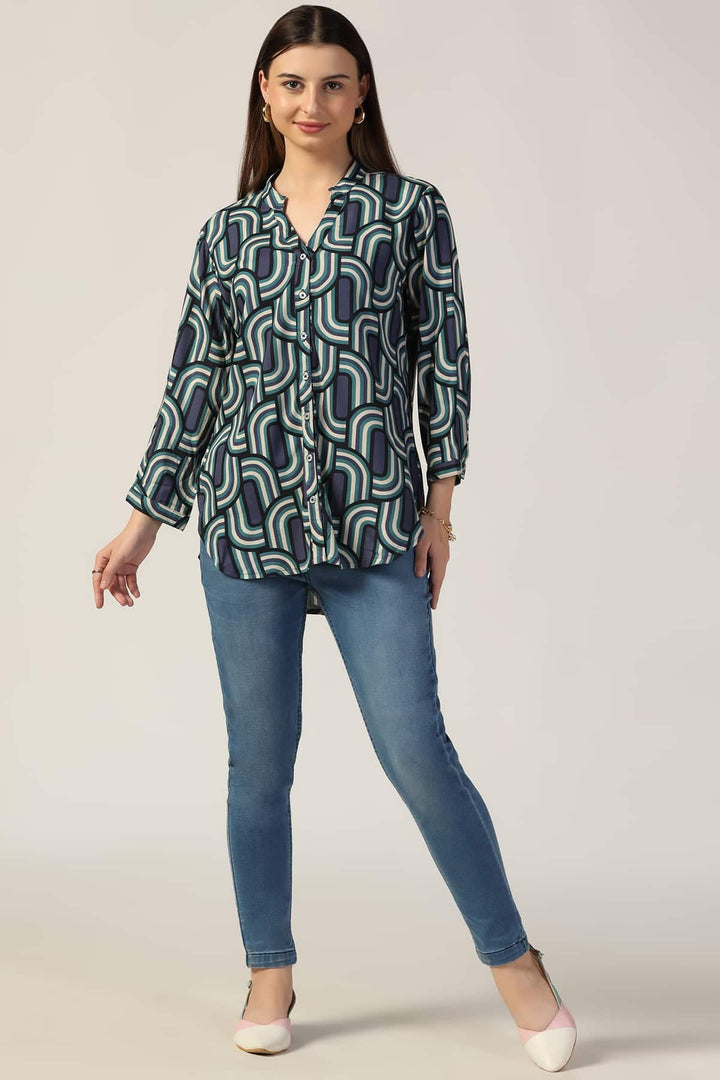 Blue Printed Rayon Shirt