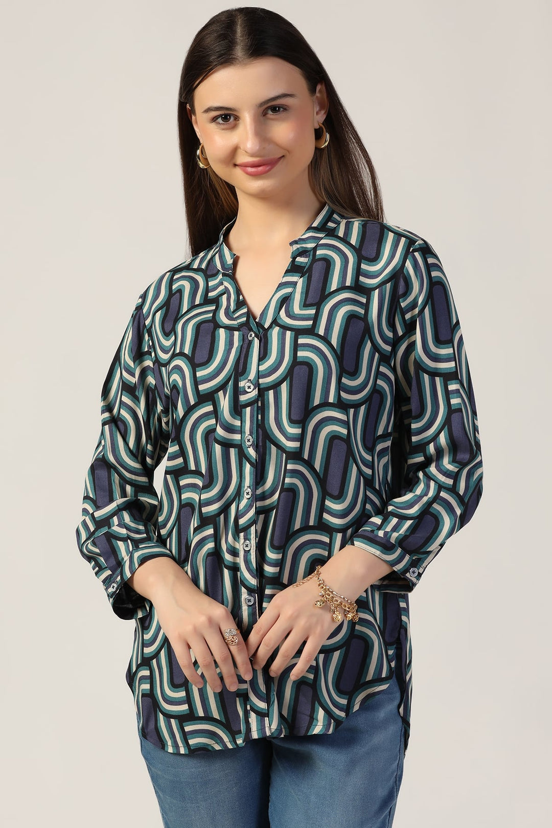 Blue Printed Rayon Shirt