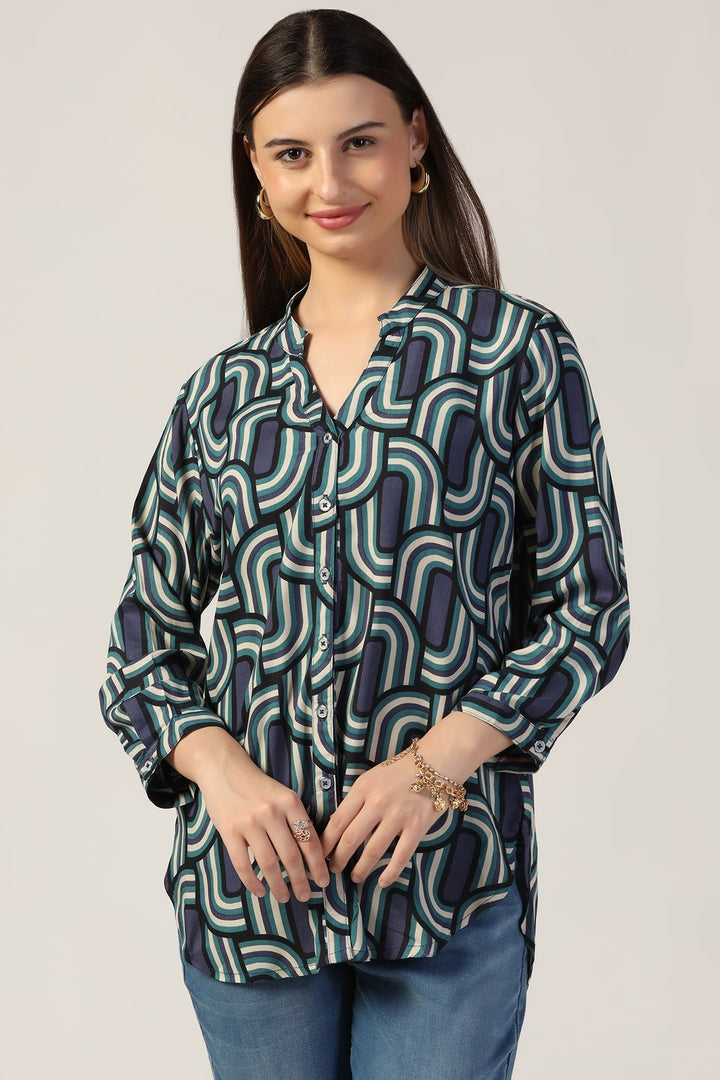 Blue Printed Rayon Shirt