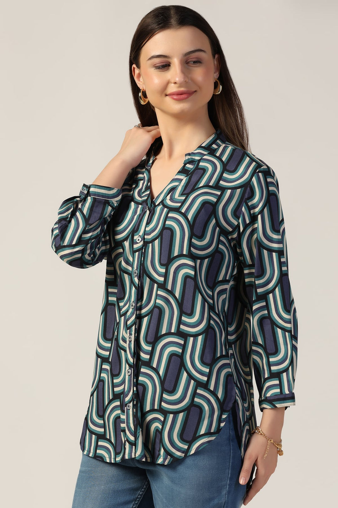 Blue Printed Rayon Shirt