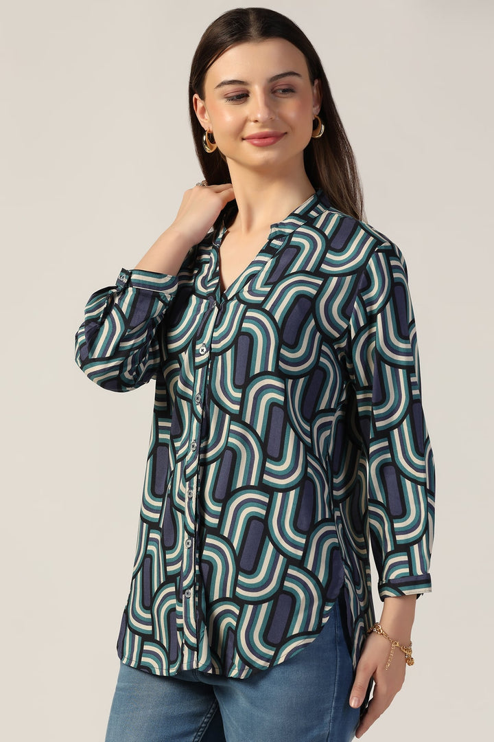 Blue Printed Rayon Shirt