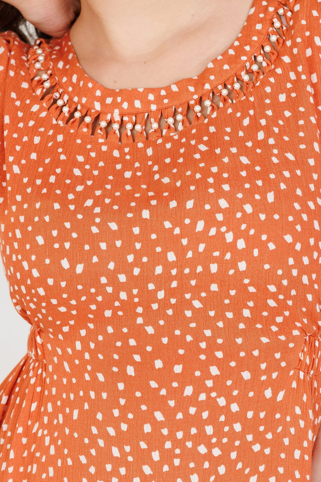 Rust &amp; Orange Printed Rayon Crepe Dress