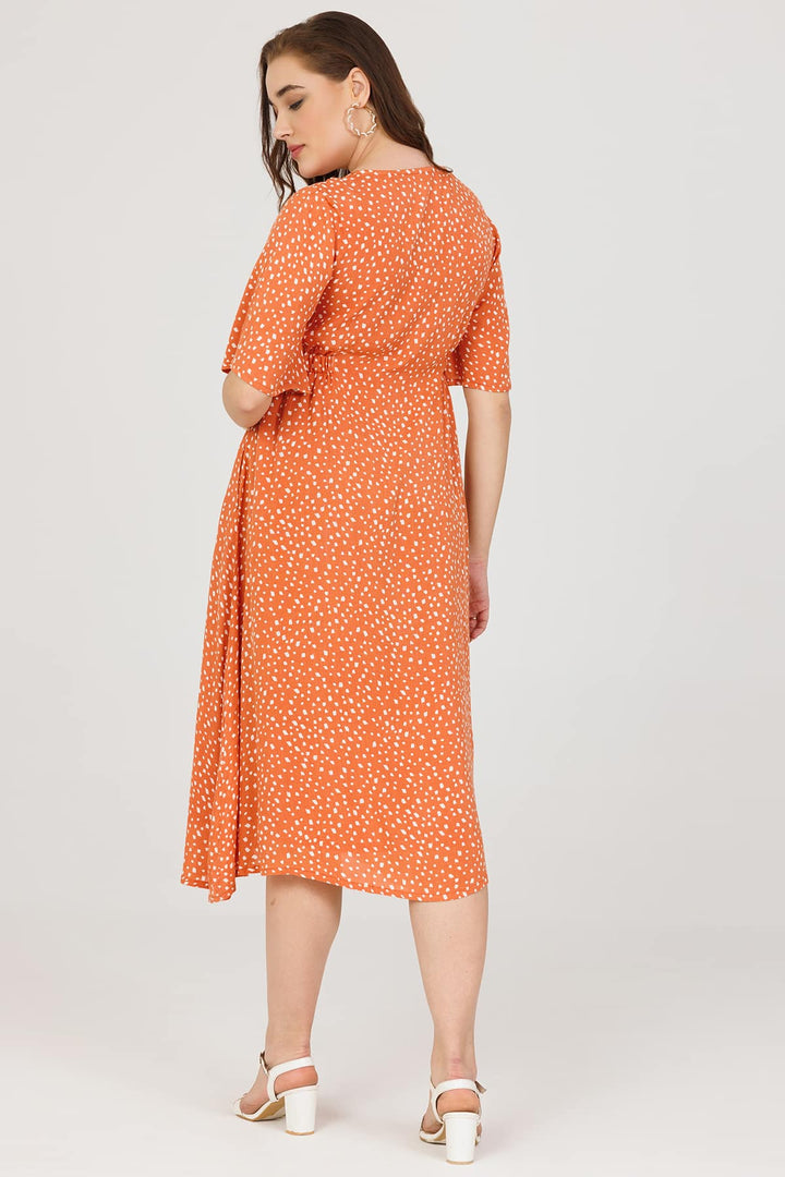Rust &amp; Orange Printed Rayon Crepe Dress