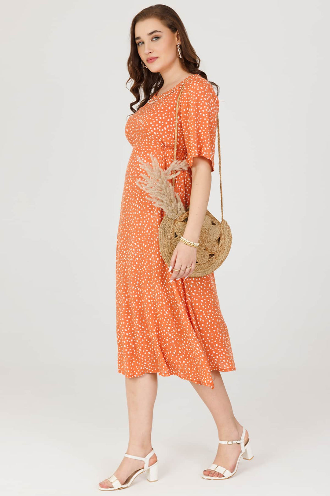 Rust &amp; Orange Printed Rayon Crepe Dress