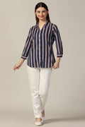 Blue Striped Collared Rayon Slub Shirt