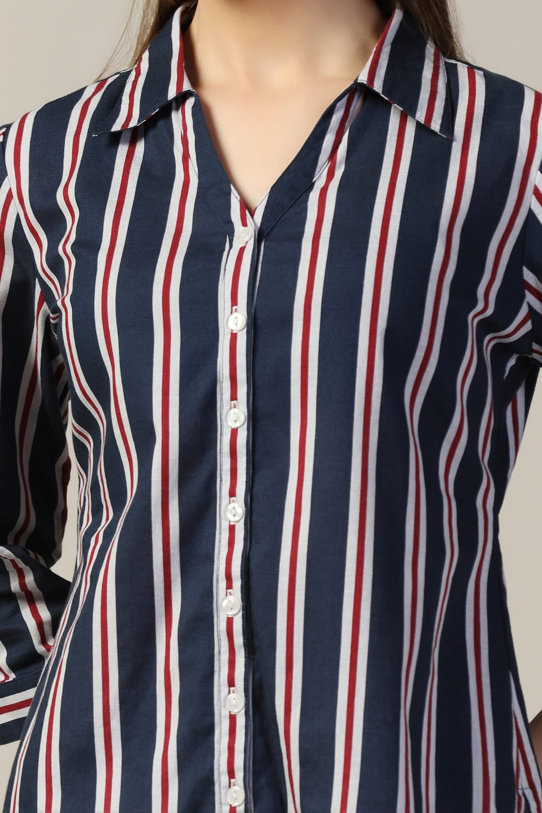 Blue Striped Collared Rayon Slub Shirt