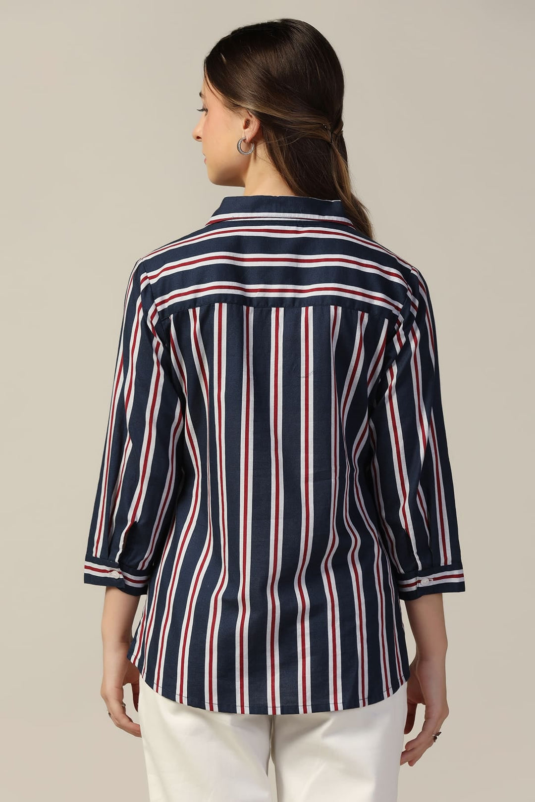 Blue Striped Collared Rayon Slub Shirt