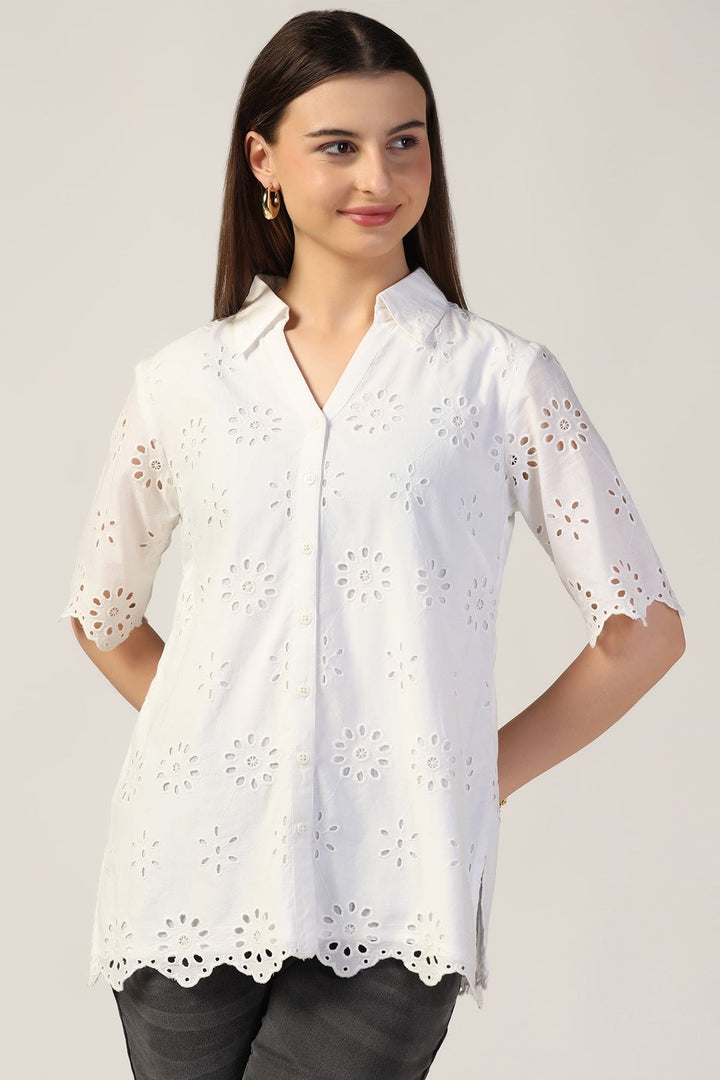 Cotton Schiffli Embroidered Shirt