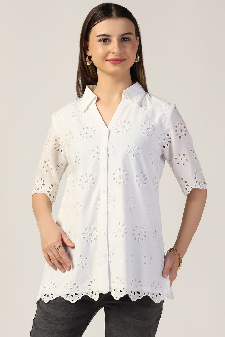Cotton Schiffli Embroidered Shirt