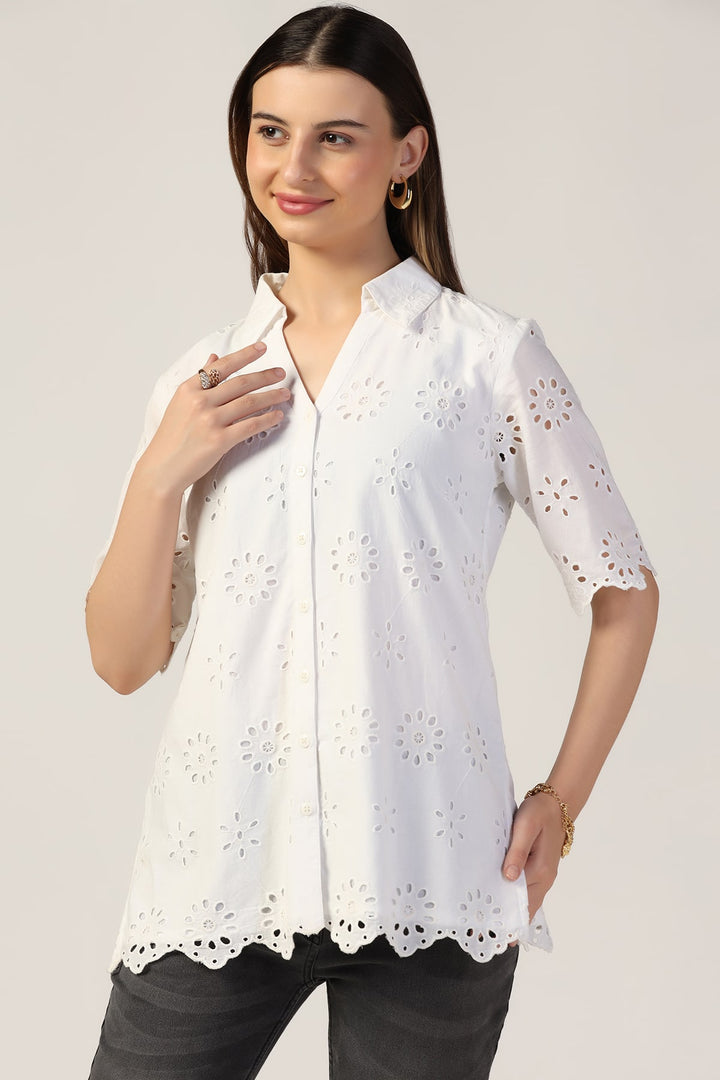 Cotton Schiffli Embroidered Shirt